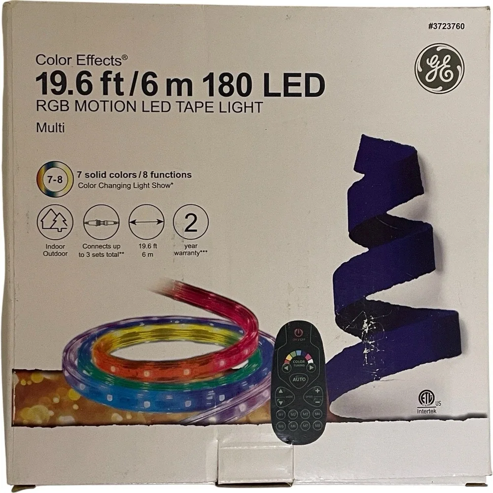 GE Color Effects RGB Motion LED Tape Light With Remote 19.6 ft 180 LED New